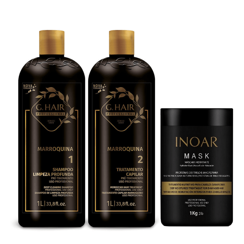 G HAIR MARROQUINO TRATAMIENTO DE QUERATINA SET 3 PCS . 1000ml 34 oz - Keratinbeauty