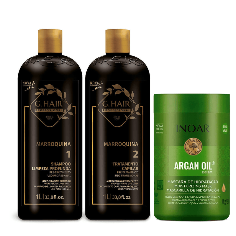 G HAIR MARROQUINO TRATAMIENTO DE QUERATINA SET 3 PCS . 1000ml 34 oz - Keratinbeauty